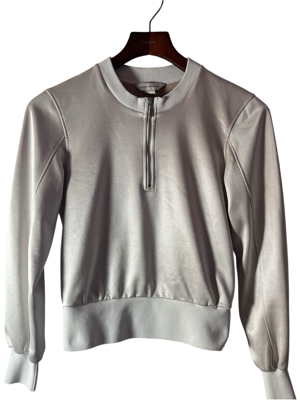 Club Monaco Silver sweatshirt with Quarter Zip Sz Xs